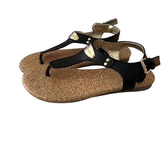 Michael Kors Girls Tilly Jane Sandals | Size 2 |‎ Black & Gold Cork Flat - Picture 1 of 7